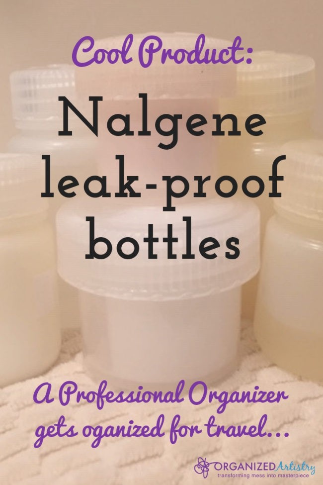 Prepare for organized travel with Nalgene leak-proof bottles. Cool Product: A Professional Organizer Gets Organized for Travel | organizedartistry.com #organizedtravel #nalgenebottle #travelorganization