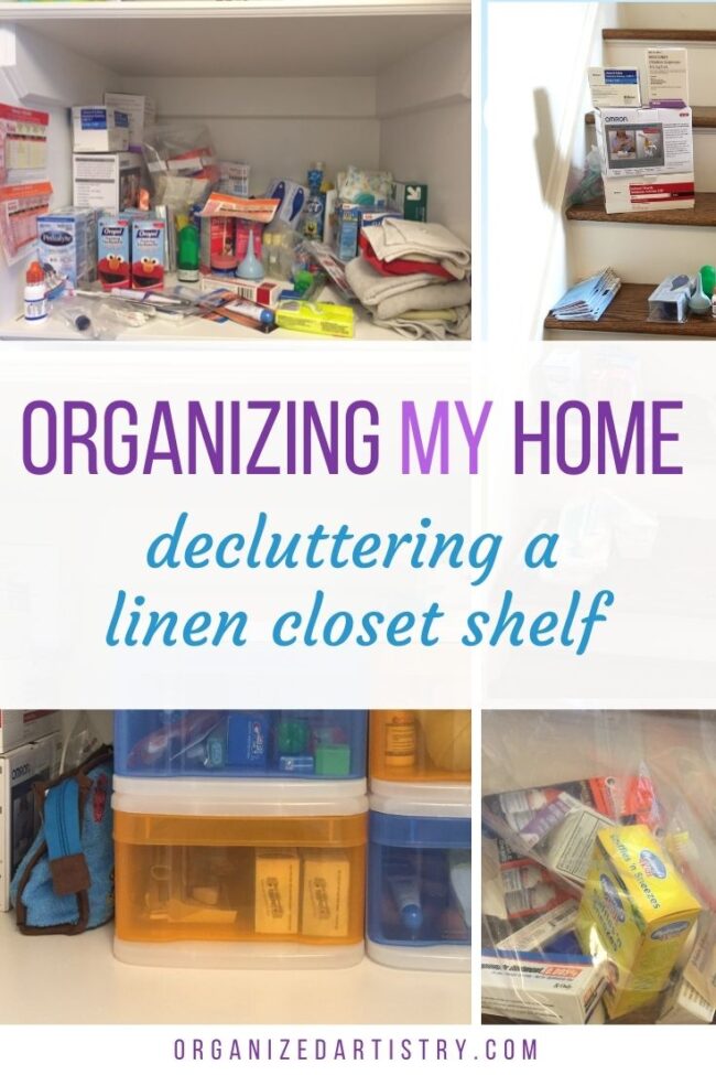Organizing My Home: Decluttering a Linen Closet Shelf | organizedartistry.com #linencloset #declutterlinencloset #organizelinencloset