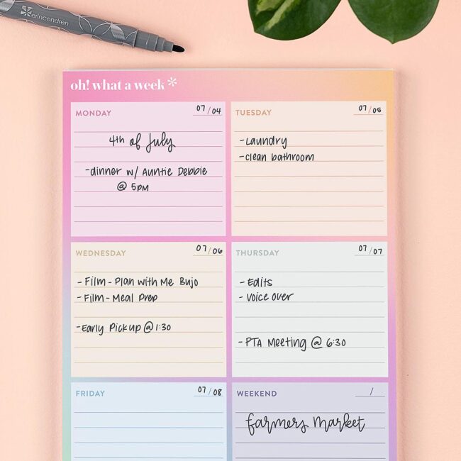 Container Store Stocking Stuffers Erin Condren Oh! What a Week Notepad| I 'Heart' Container Store Stocking Stuffers: 2022 Edition | organizedartistry.com #containerstore #stockingstuffer #erincondren
